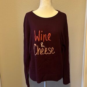 LOFT Burgundy Sweater with Wine & Cheese Design